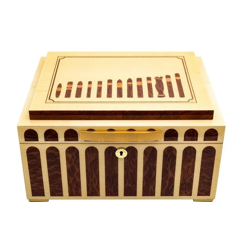 Cigar Humidor, Safflower Pear Hard Maple Piano Lacquered Cedar Large Capacity Humidor, Humidor