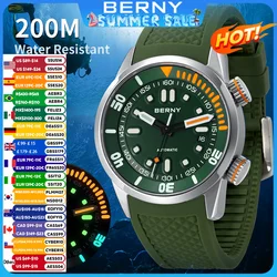 BERNY 20Bar Diver Orologio meccanico da uomo Miyota 8215 Zaffiro super luminoso Nuoto Orologio da polso da uomo automatico in silicone a carica automatica
