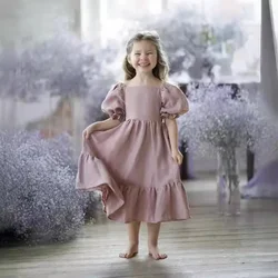 2024 Eastern European Summer Girls Summer Cotton and Hemp JK British Leisure Bubble Princess Dress