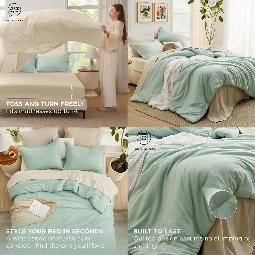 

Sage Green 7-Piece Boho Comforter Set for Full Bed - All-Season Bedding with Comforter, Sheets, Pillowcases & Shams