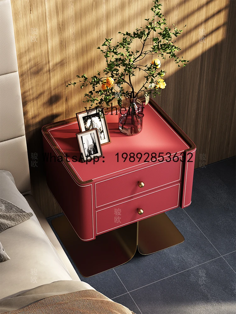 X4  saddle leather bedside table household bedside table light luxury all solid wood storage side cabinet living room decoration