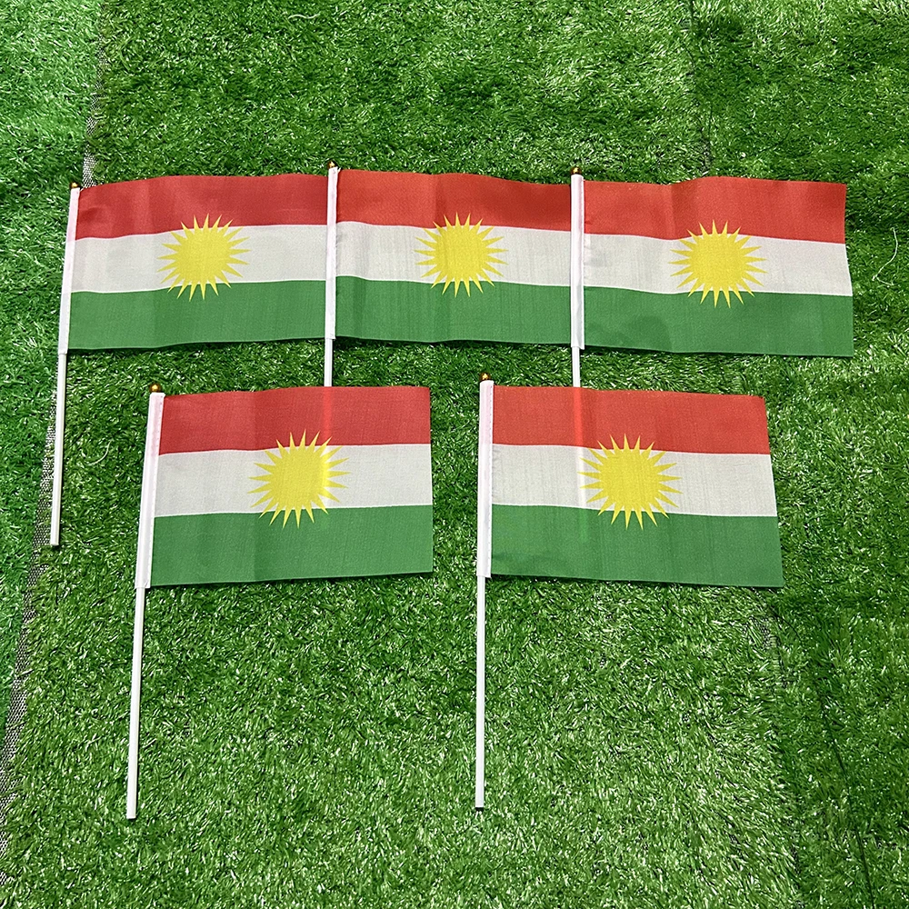 SKY FLAG Kurdish hand Flag 10/50/100pcs 21*14cm Kurdish Hand Waving Flags With plastic pole For Sports Activity Home Decor