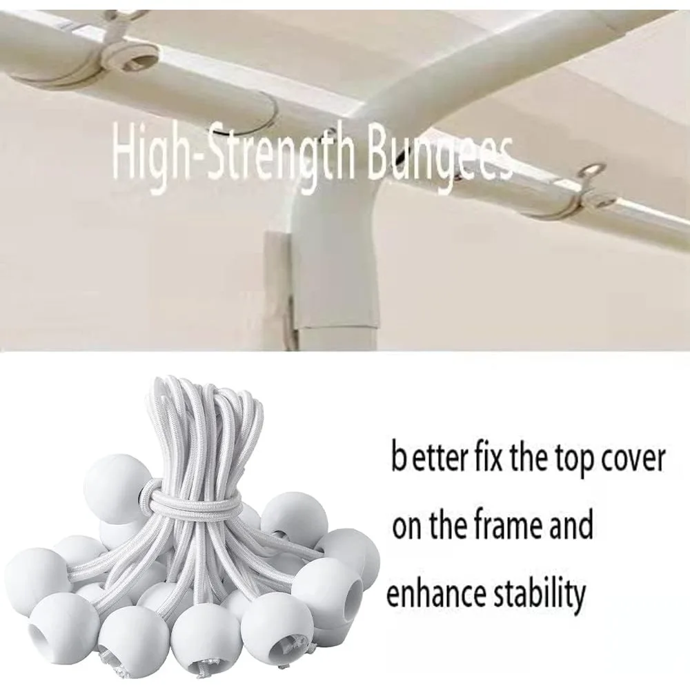 10'x20' Carport Replacement Top Canopy Cover for Car Garage Shelter Tent Party Tent with Ball Bungees White