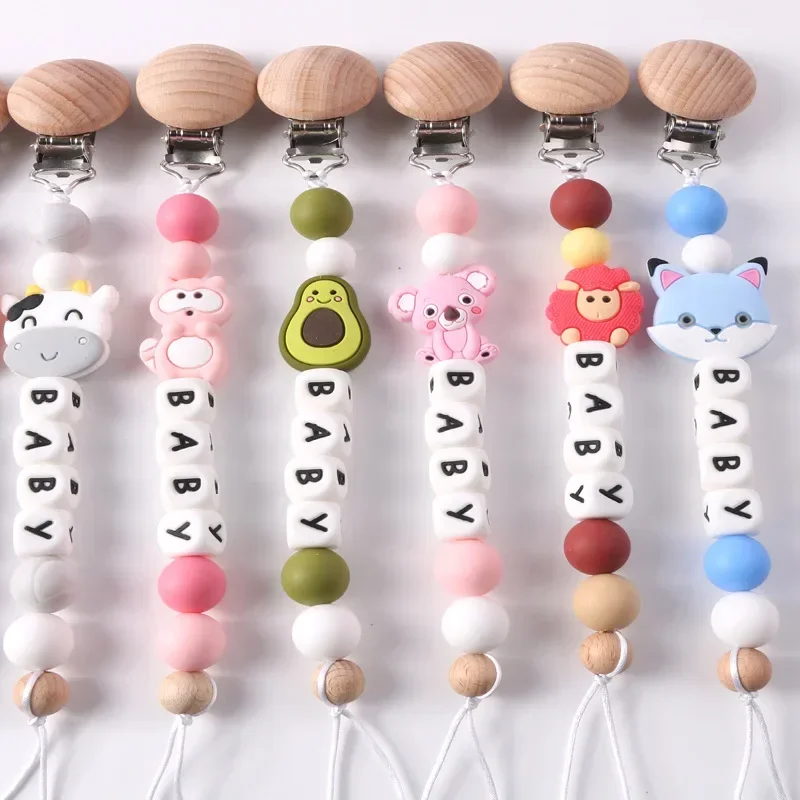 INS Baby ciuccio Clip nome personalizzato Silicone Cartoon Animal Balloon BPA Free Dummy Nipple Holder Clip accessori per neonati