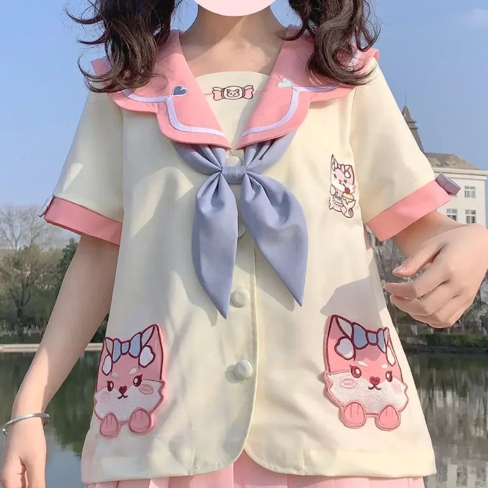 Original Dessert Cat Cute Pink Kindergarten JK Uniform Genuine Sailor Suit Set School Girl Japanese Sailor Suit Cos Woman