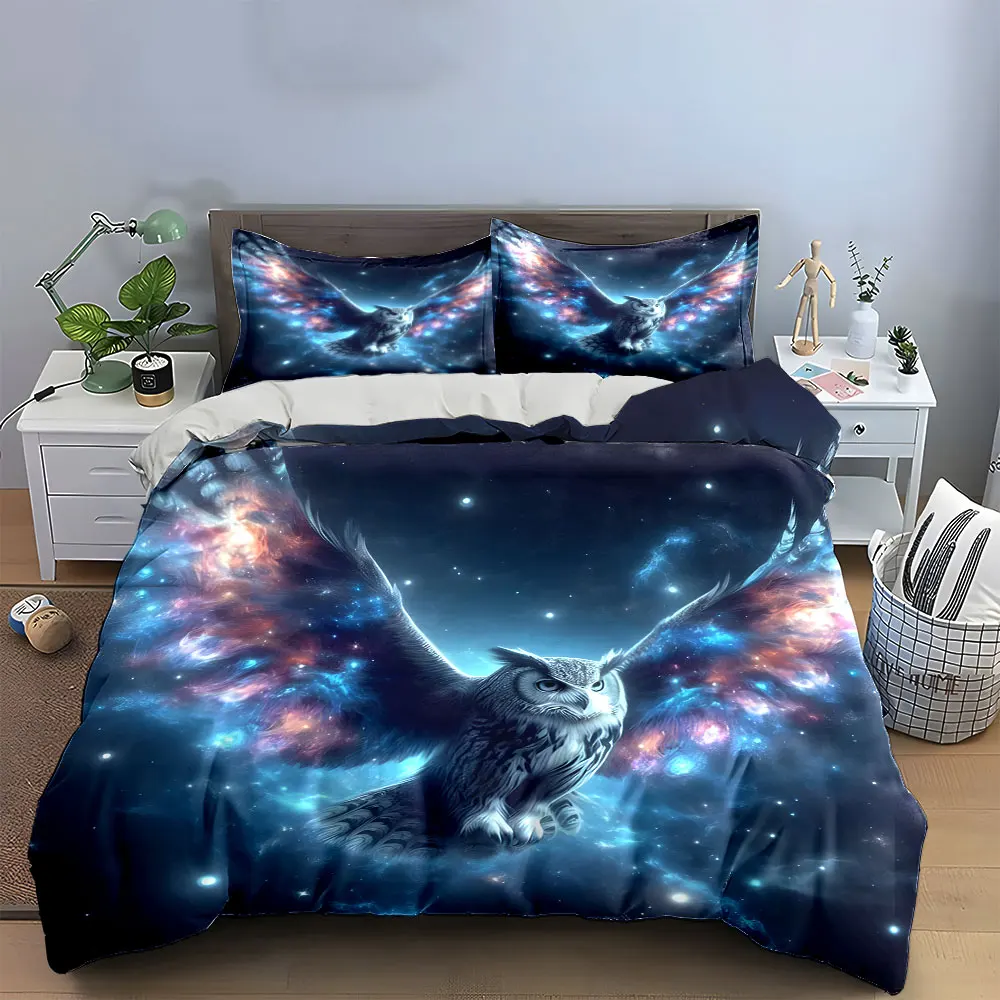 Galaxy Owl Themed Decor Set Multiple sizes kid's and adults' bedroom Exquisite 3PC bedding set, gift