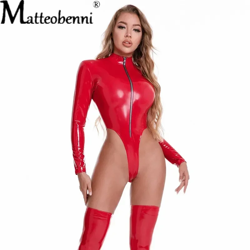 المرأة مثير عالية قطع اللاتكس Catsuit فو الجلود الدمى داخلية سيدة الساخن الغريبة ازياء الملابس الداخلية ارتداءها كلوبوير المتضخم