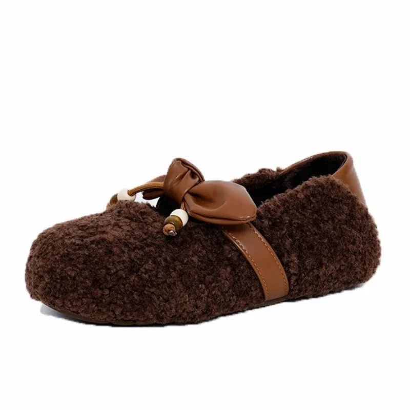 

Fluffy Shoes Women 2025 Autumn and Winter New Casual Flat Shoes Mary Jane Female Slip-on Lazy Retro Loafers Women