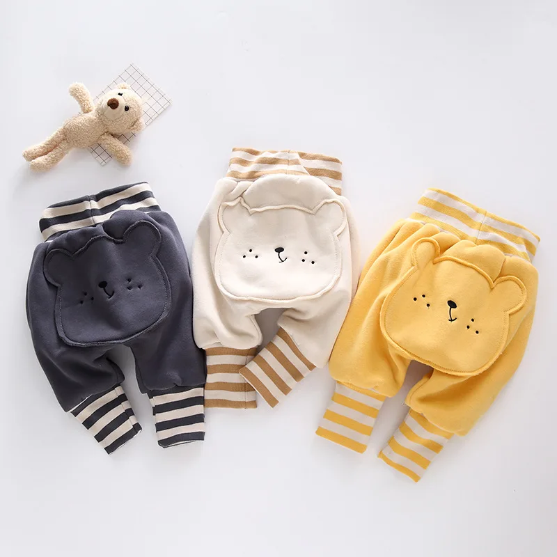 Newborn Winter 2 layer Velet Baby Harem Pants PP Bear High waist Cotton Toddler Pants Newborn Casual Trousers Elastic Warm Pants