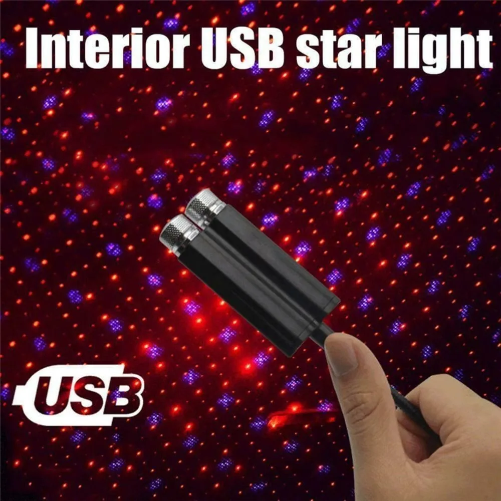 Interior Decoration USB Car Roof Star Night Light Romantic Red and Purple LED Lights 5V Double Light Star Projector Lamp