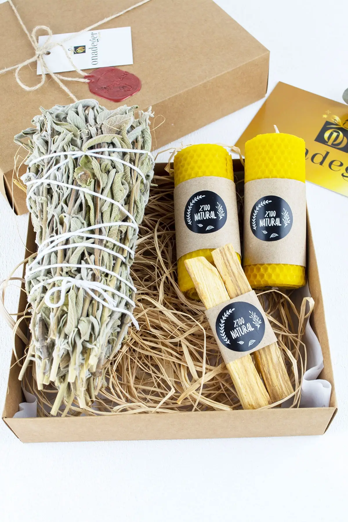 

Energy Starter Set Palo Santo - Beeswax Candle 2Pcs - Sage Incense Bundle Organic Sage Bundle and Palo Santo Aroma Therapy Set