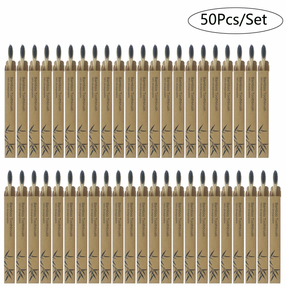 50/Pack Natural Bamboo Toothbrush Wood Toothbrushes Soft Bristles Capitellum Fiber Teeth brush Eco-Friendly Oral Care wholesale