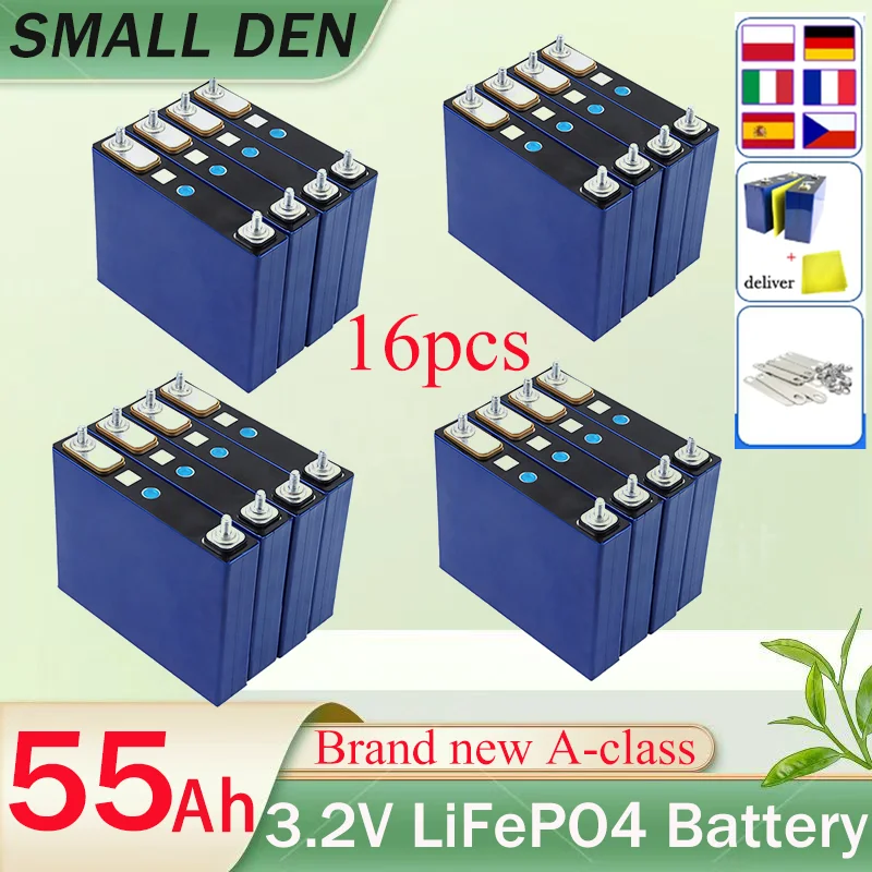 

16pcs 3.2V 55Ah LiFePO4 battery pack Lithium iron phosphate batteries for 4s 12V 24V 3C Motorcycle Car Motor modification M6Stud