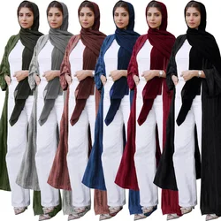 Muslim Fashion Open Abayas For Women Eid Mubarak Knitted Kaftan Dress Long Sleeve Kimono Dubai Turkey Islamic Clothing Outfits