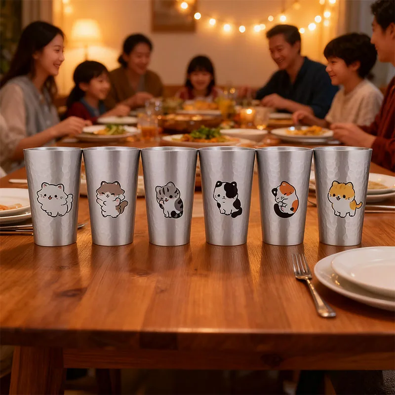 NEW 450ml Cat Tumbler Cute Cartoon Kitty Aluminum Cup Lightweight Hammered Finish Eco Travel Pet Mug Family,friends,Lover Gift