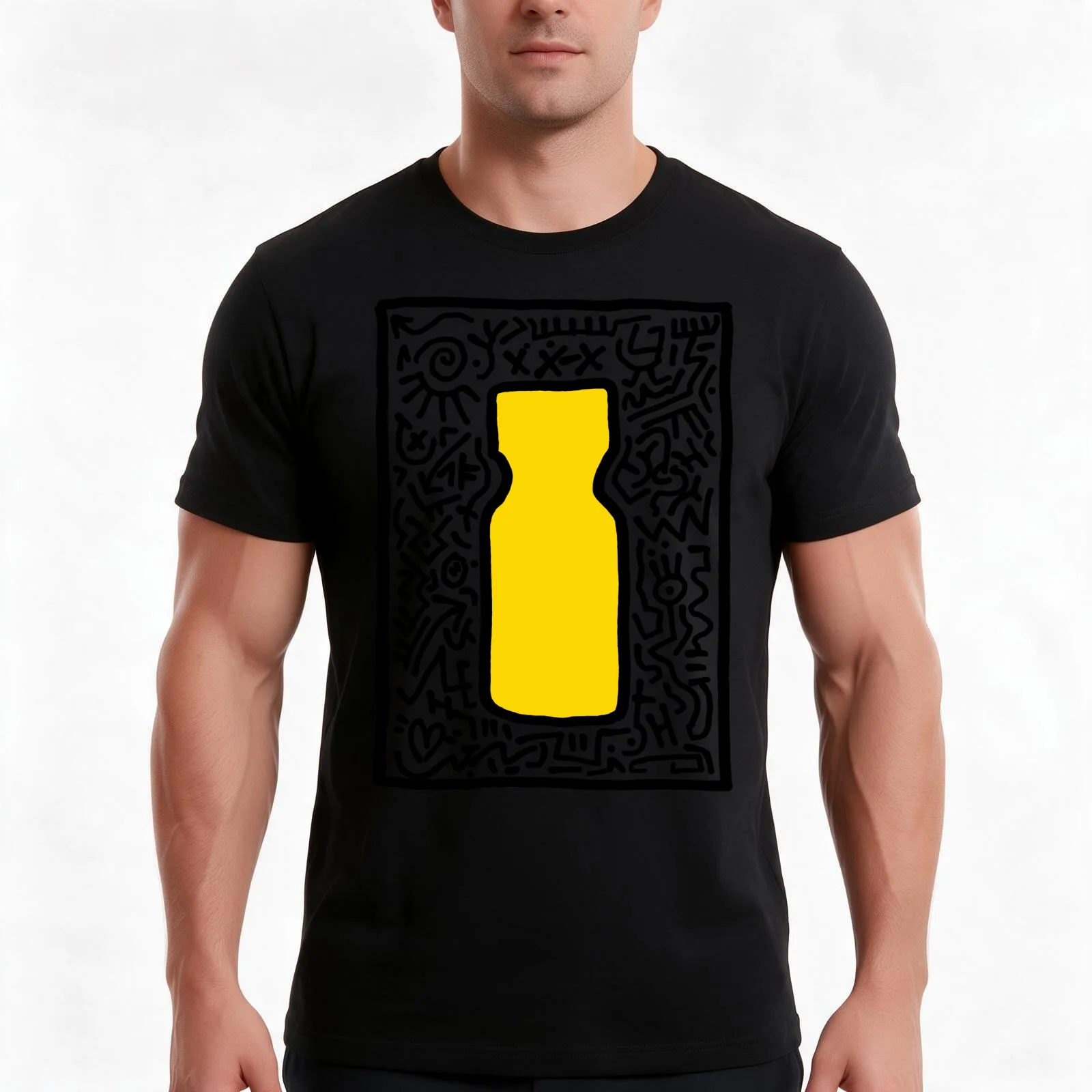 POPPERS - HARING T-Shirt, Summer Casual Cotton Tee, Oversized Streetwear Tops, Vintage Graphic Print, Loose Fit Short Sleeve