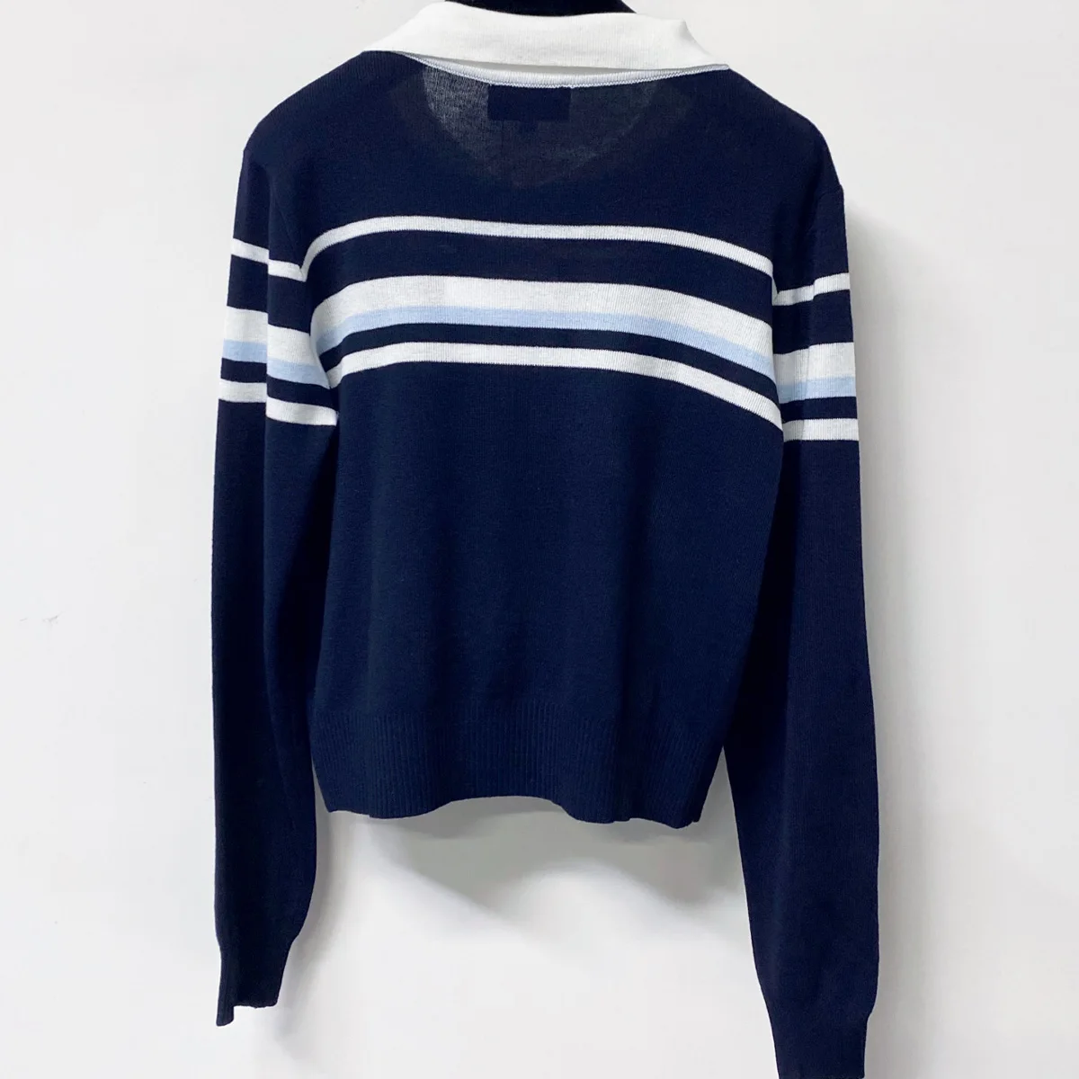 High Quality Women Long Sleeve Contrast Collar Striped Slim Fit Crop Casual Top lyt26726138