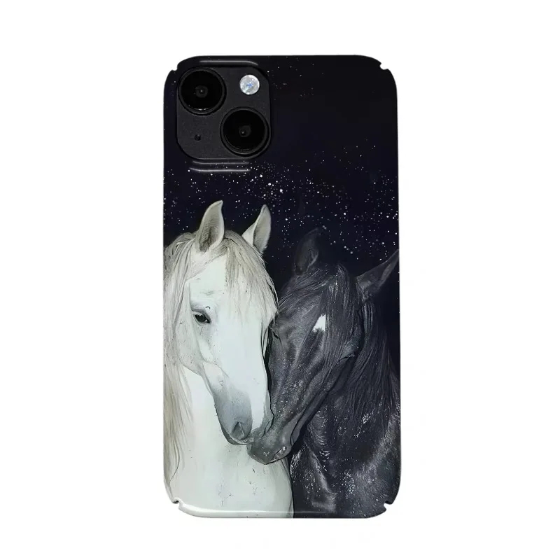 

Black and White Double Horse Art Case for IPHONE 17 16ProMax 15 14 13 12 11 PRO Plus Acrylic TPU Two in One Magnetic Phone Cases