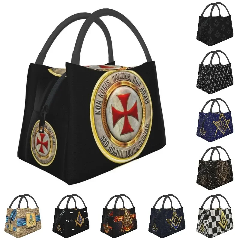 Medieval Symbol Templar Cross Thermal Insulated Lunch Bags Women Knights  Masonic Portable  Storage Meal Food Box