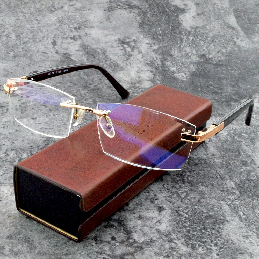 Luxury Titanium Alloy Rimless Spectacles 12-layer Coating Cutted Progressive Multifocal Lens Reading Glasses +0.75 to +4