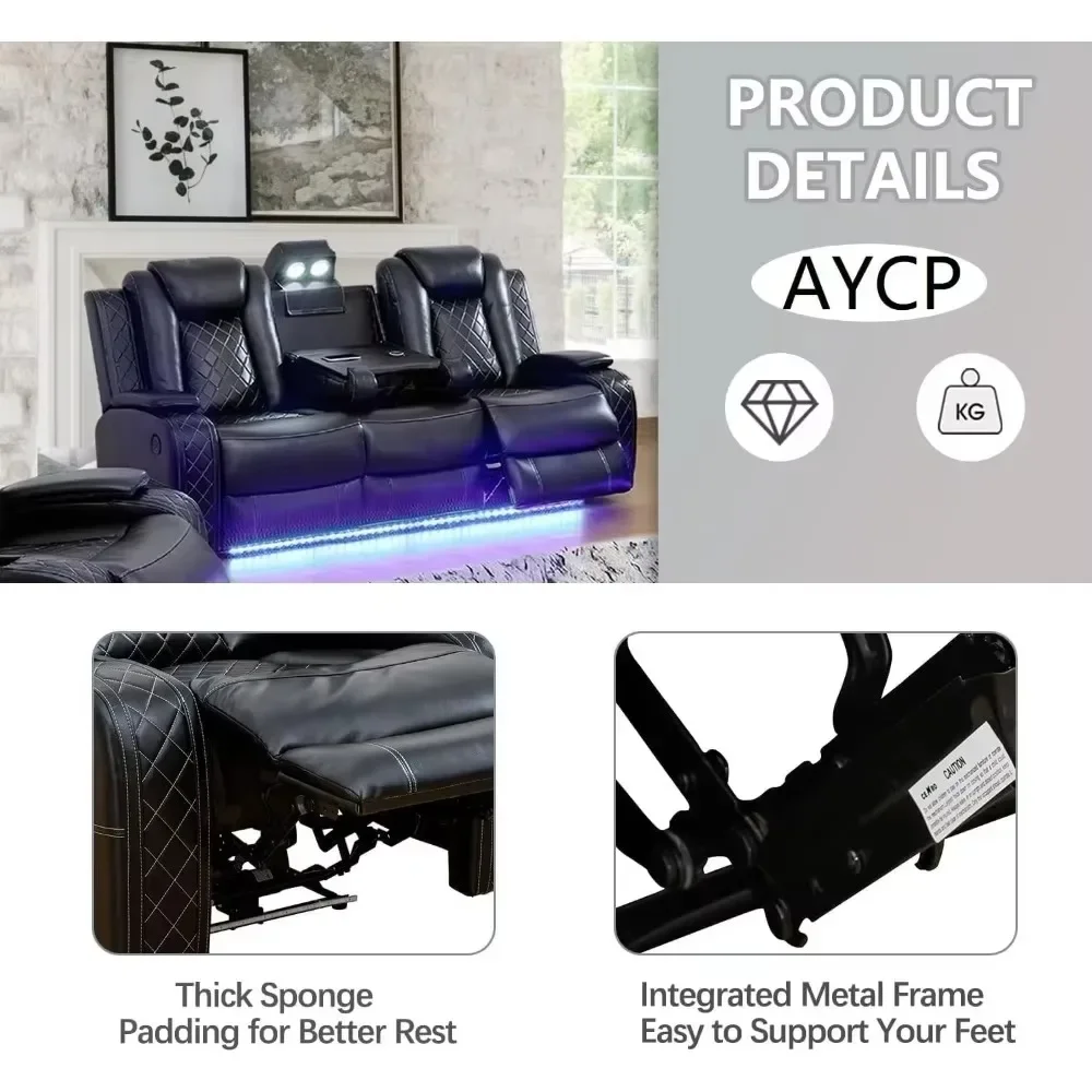 Recliner, Multifunction Power Air Leather Recliner Sofa Set with Lights, Living Room Furniture, Reclining Sofa, Loveseat Sofa