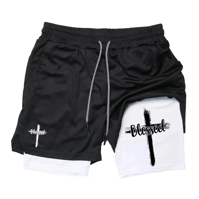 

Men Summer Quick-drying Sports Shorts Gym Jogging Training Exercise Fashion Phone Pocket Compression Fitness Sports 2-in-1 Short