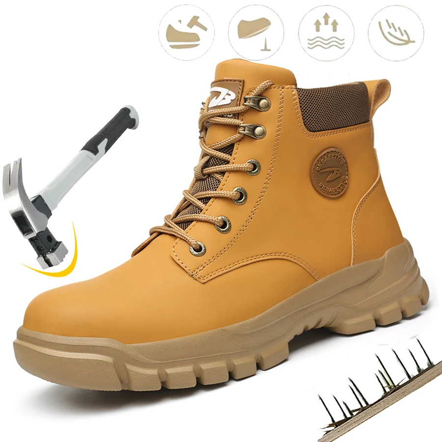 

Мужская защитная обувь, устойчивые к ударам стальные кончики, устойчивые к проколам кевларовые водонепроницаемые верхние легкие рабочие ботинки, мужская рабочая обувь