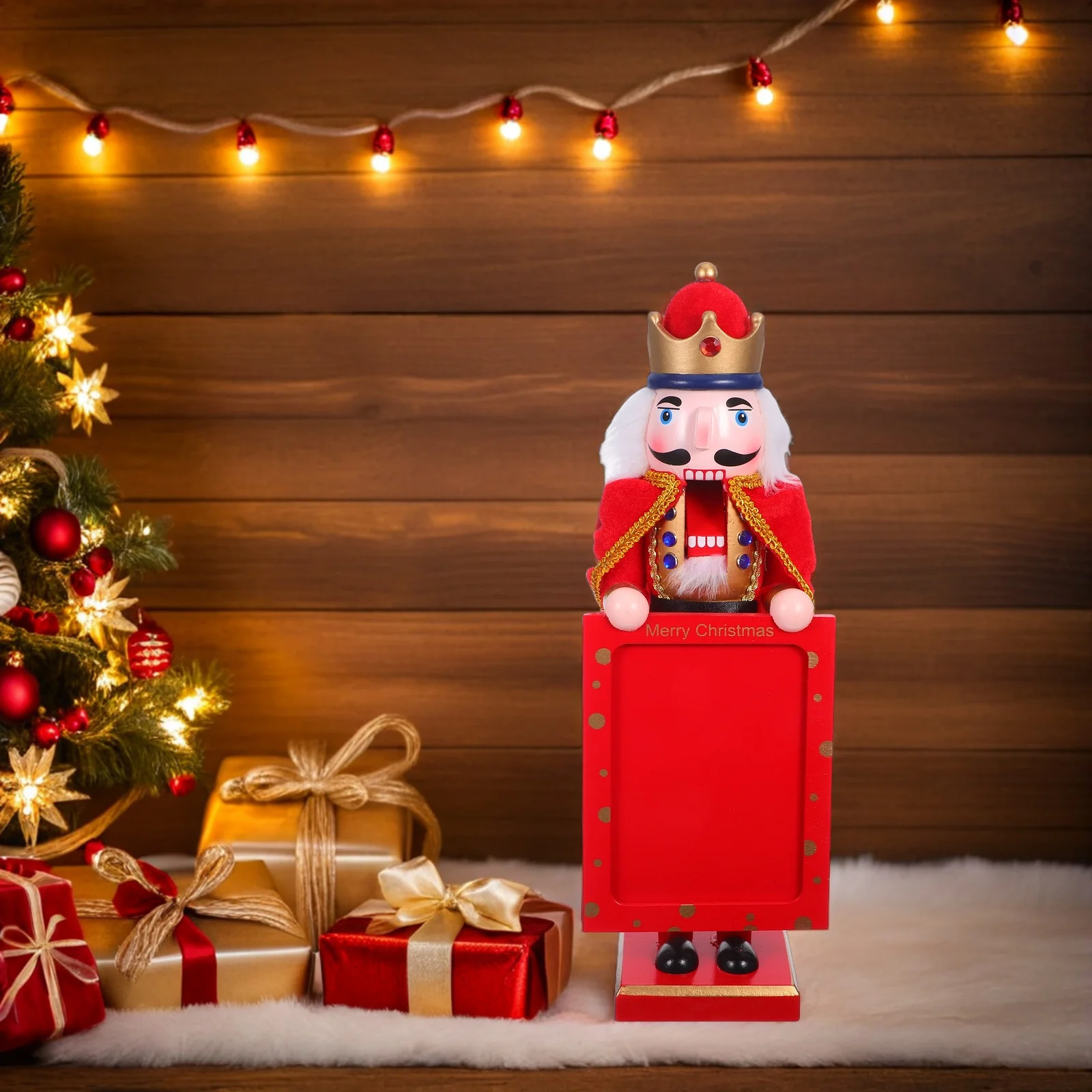 

Nutcracker Picture Frame 38cm Wooden Christmas Gift Photo Holder Nutcracker Soldier Tabletop Holiday Decor Wooden Soldier Decor