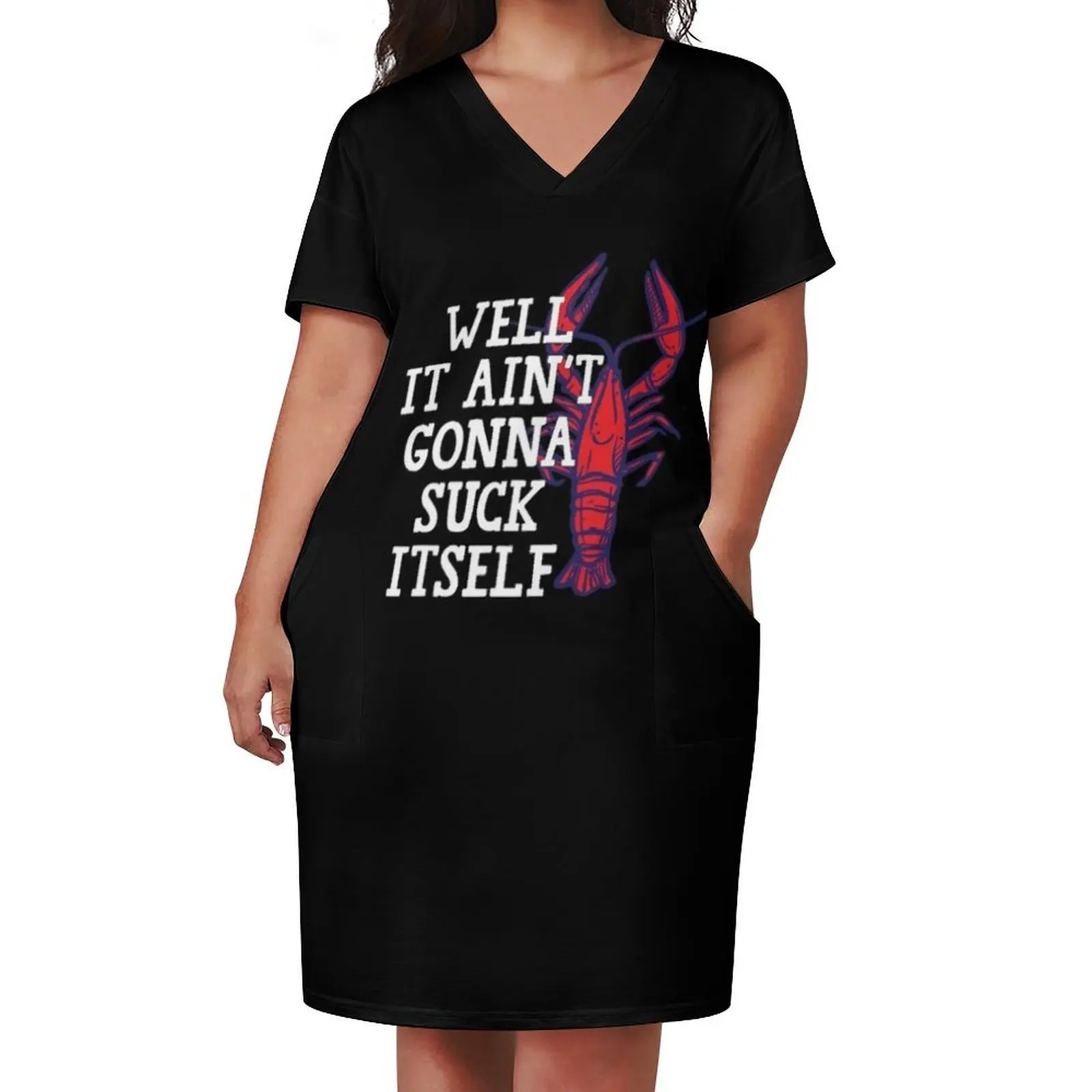 Well It Ain't Gonna Suck Itself Funny Cajun Crawfish T-Shirt Loose Pocket Dress clothing women summer 2025 purple dress