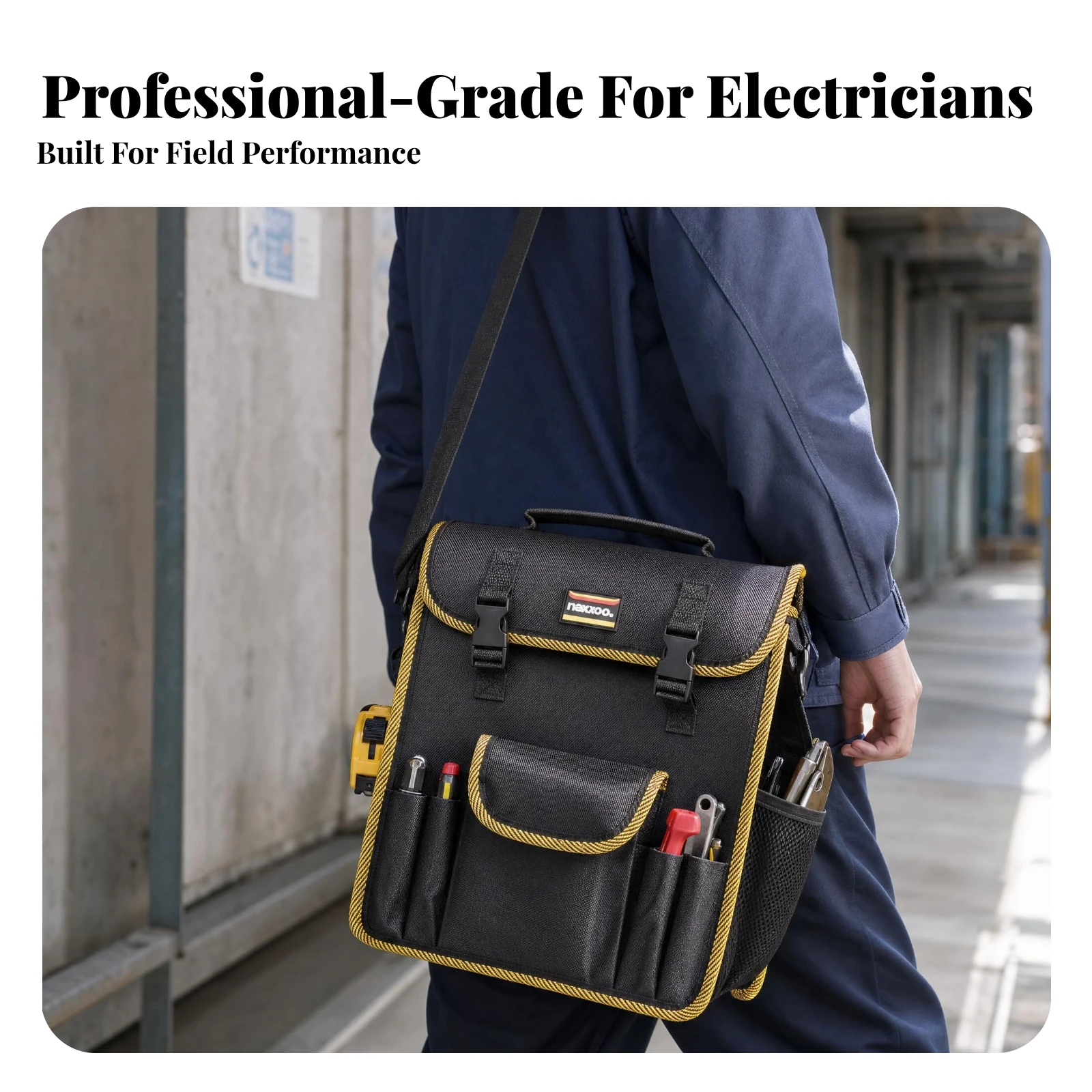 Electrician Tool Bag Wear-Resistant Waterproof Tool Bag Carrying Gear Quick-Release Buckles Multiple Pockets for Electricians