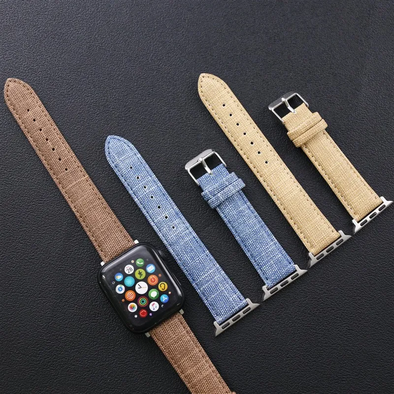 2023 Year Denim Canvas For Apple Watch Strap Series9 8 7 6 SE 5 4 Jeans Bracelet 38 40 41mm 42 44 45 49 mm Soft Belt For Apple