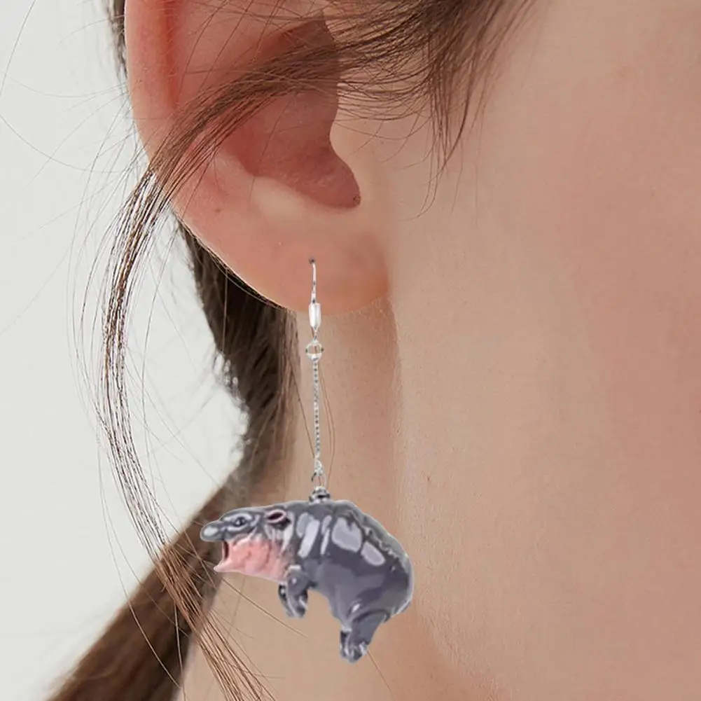 Comfortable to Wear Earrings Realistic 3d Hippo Stud Earrings Exaggerated Figurine Jewelry for Ear Unique Hanging Earrings