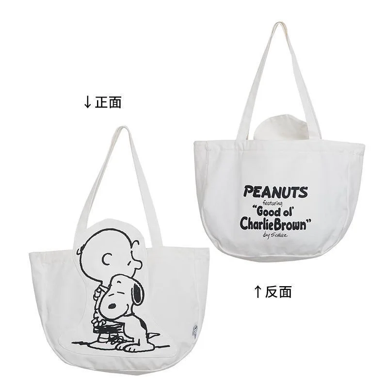 Animazione Snoopy borsa Tote in tela a spalla singola bianca di grande capacità borsa per mamma all\'aperto borsa per libri per IPad zaino per ragazze