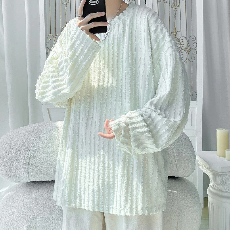 Spring Texture Rough Edge Long Sleeve Men O Neck Sweatshirt Teenagers Fashion Casual Harajuku 2xl Oversized T Shirt Top Clothing