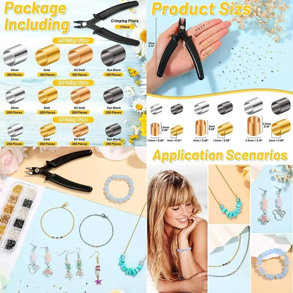 

X4YA 2200pcs Crimp Beads Set Crimp Tubes with Crimping Pliers Spacer Beads End Cap