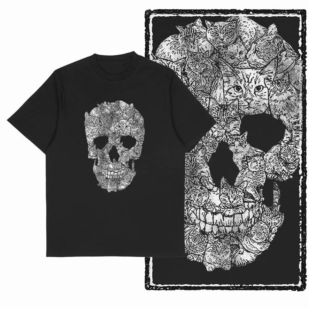 Retro Skull Printed Unique Graphic Men T Shirt Black Big Size Cotton Novety Men T-Shirt Vintage Cool Tee Shirt For Men G36