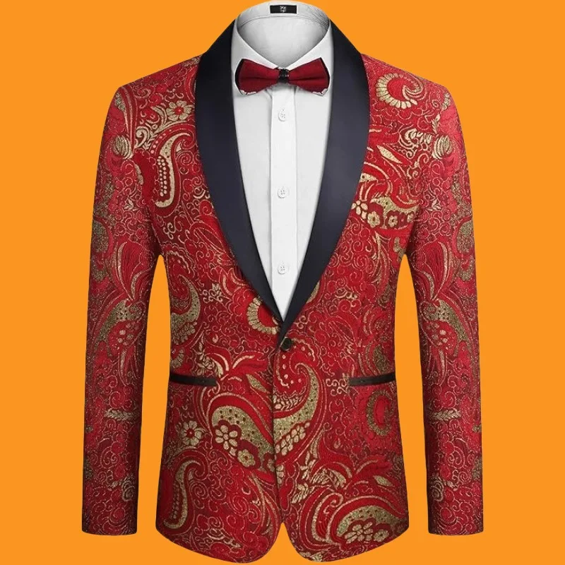 

2025 men's jacquard color matching casual blazer fashion stage performance studio photo blazer