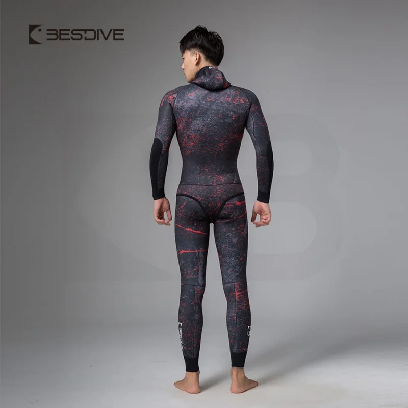 Bestdive Men's Spearfishing Wetsuit 9mm Neoprene 2-Piece Camouflage Scuba Diving Suit Full Body Warm Hooded for Freediving