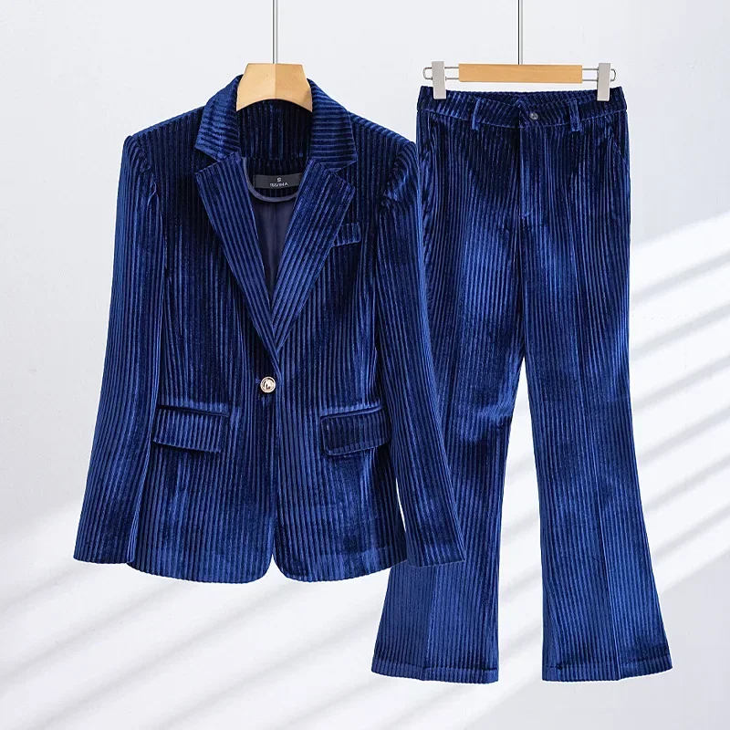 Velvet Women Suits 2 Pieces Blazer+Pants Set Female Spring Office Lady Business Work Wear Fashion Girl Coat Prom Dress