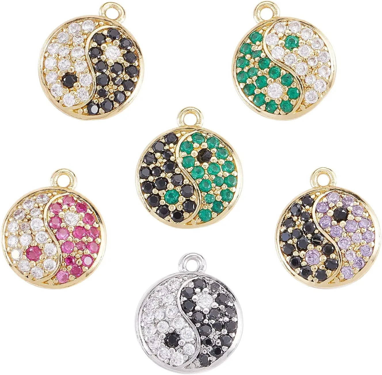 

10 Pcs mixed Color Tai chi Yin and Yang Lucky Charm Cubic Zirconia Energy Balance Charms for Jewelry Making DIY Accessories