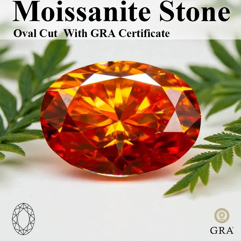 

Oval Cut Moissanite Stone Orange Red VVS1 Clarity Pass Diamond Tester With GRA Certificate For Jewely Diy Making