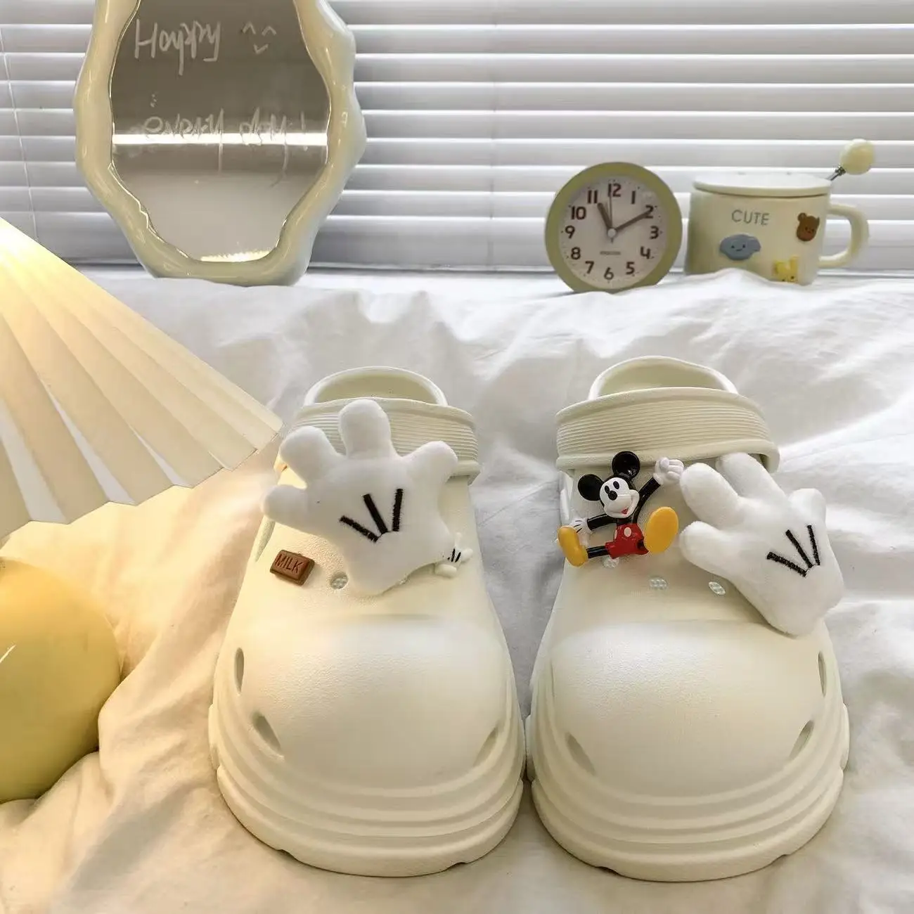 

2026 summer new Mickey Mouse cartoon Comfortable real photos high quality beige black pink blue women thick heel fashion sandals