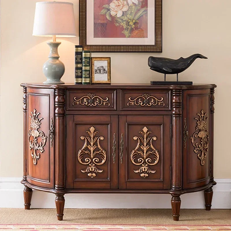 European-style side cabinet, solid wood American-style rural semicircular entrance, curved storage cabinet