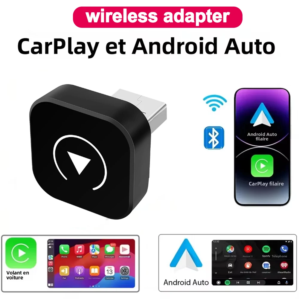 Wireless CarPlay Adapter for iPhone＆Android, Small Size,Plug and Play,Fast and Stable Connection Wireless
