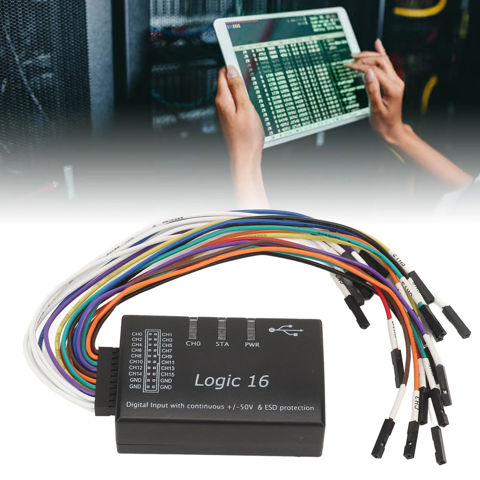 Logic Analyzer 16 Channel USB 100M Maximum Sampling Rate with Continuous +/‑50V ESD ABS Electrical Testing Accessories