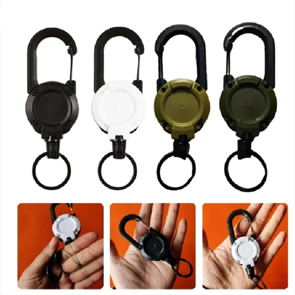 

Retractable Keychain Heavy Duty Carabiner Key Ring with Steel Wire Rope Buckle Spring Pull Reel Strong Outdoor Sporty Tool