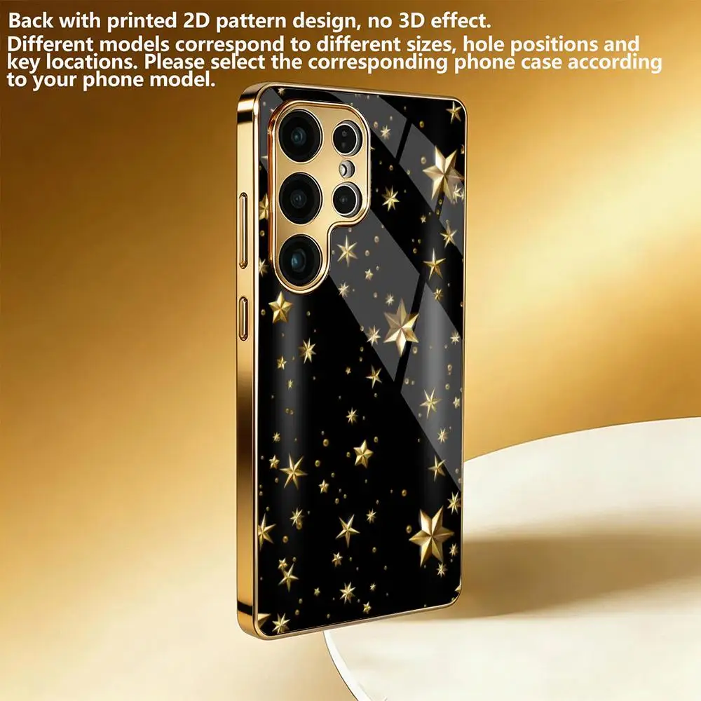 Black Star Electroplated Phone Case for Samsung GalaxyS26 25 24 23 22 FE Ultra Plus Tempered Glass Lens Full Protective Cover