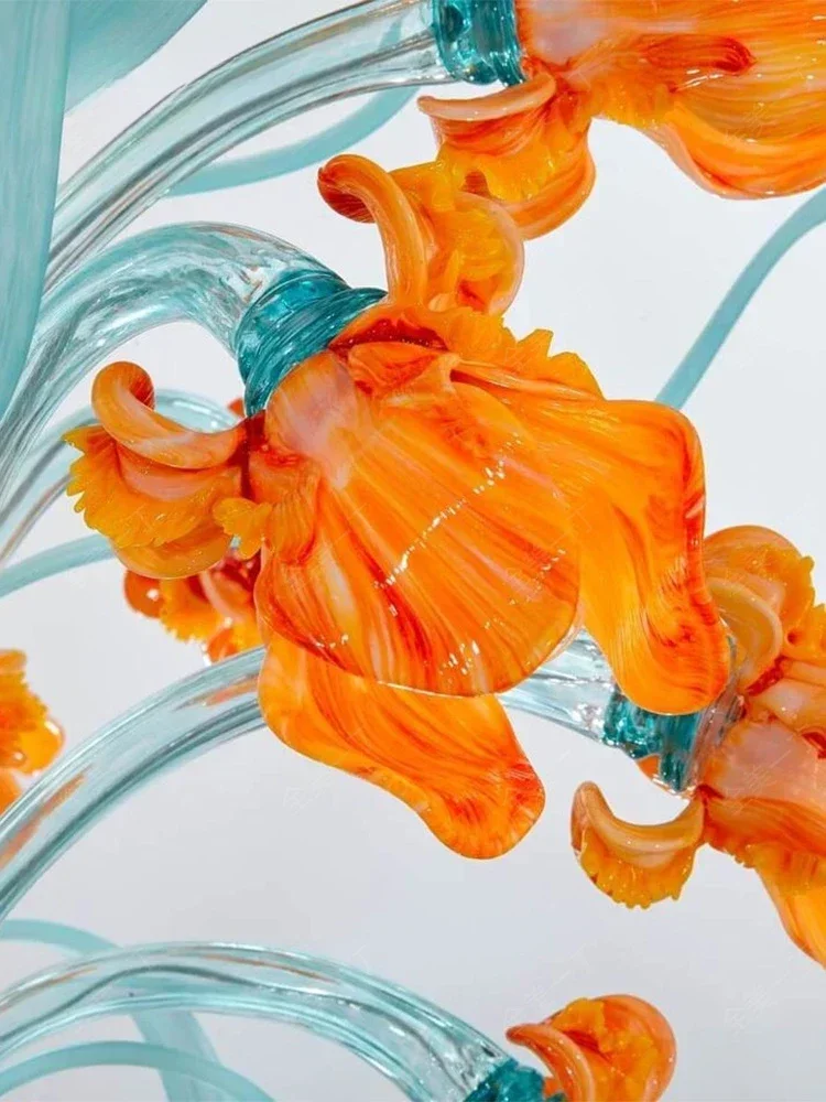 ثريا زجاجية على شكل زهرة، مصممة على طراز كريمي لغرفة الطعام الطازجة، ديكور إضاءة إبداعي مبيعات ساخنة #4