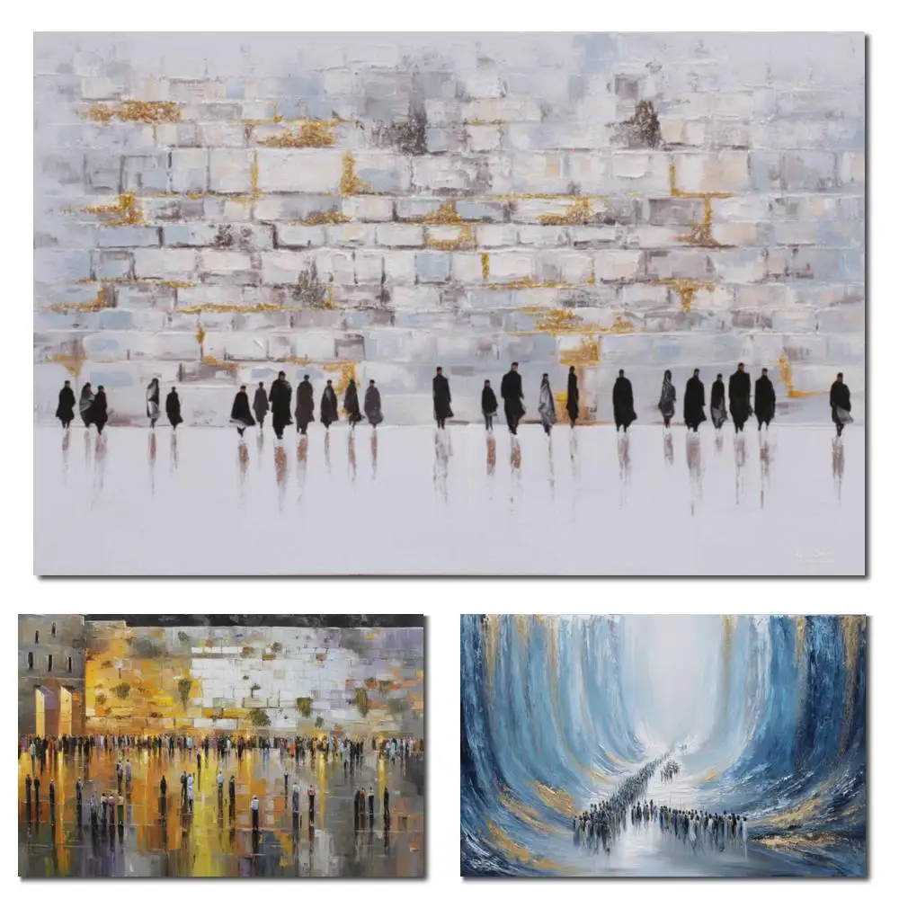 

Jerusalem Landscape Canvas Art Hand Painted Abstract Kotel Oil Painting Abstract Textured Judaic Living Room Decor Large Gift