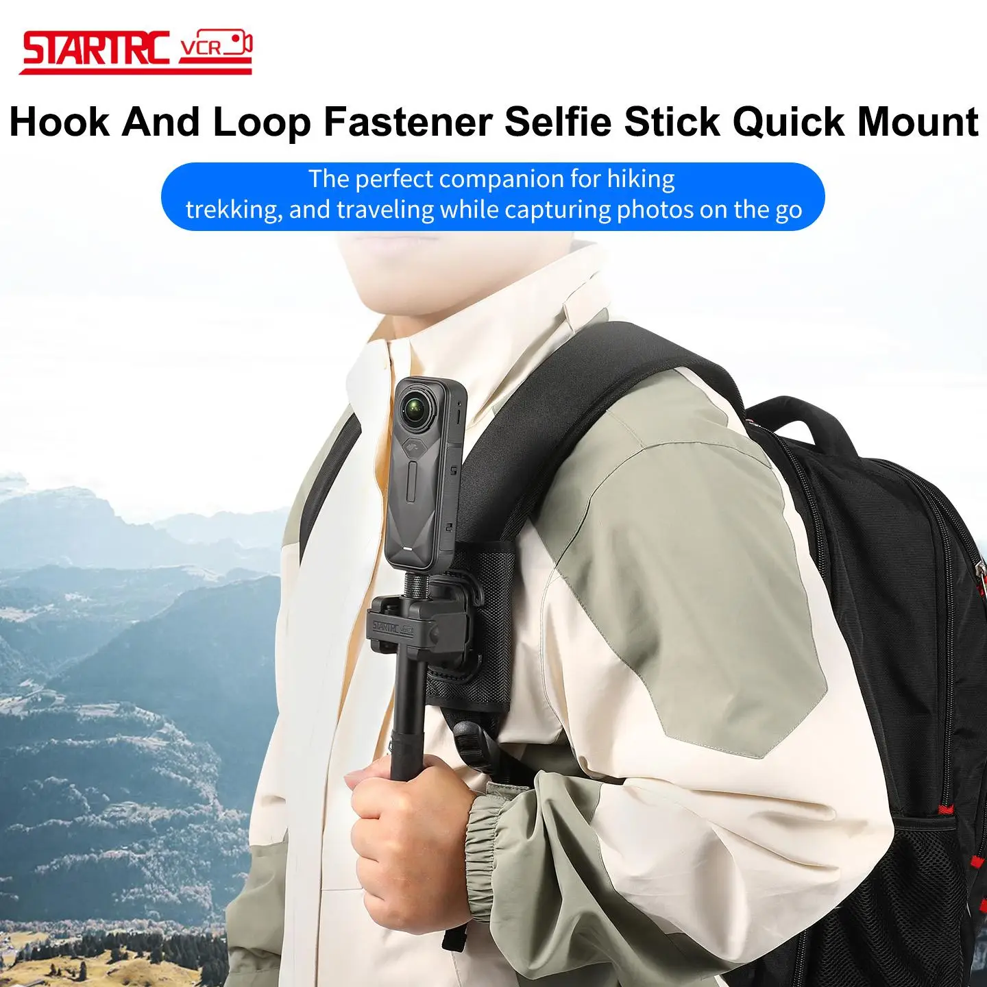 STARTRC Velcro Action Camera Selfie Stick Quick Release Mount For Insta360, Gopro, DJI, For Selfie Stick Diameter: 20-26mm